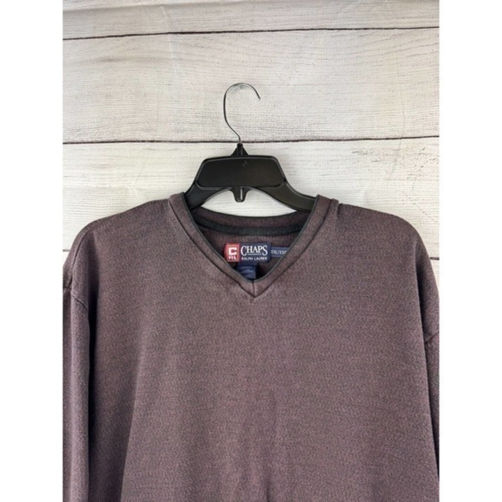 Chaps Ralph Lauren Sweater Brown Purple 100% Cotton V Neck Pullover Heavy XXL - Picture 2 of 8